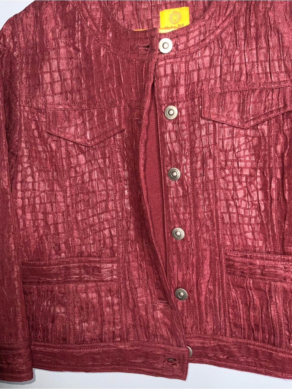 Ruby Rd. Textured Crinkle Button-Front Jacket in Burgundy 8P - Picture 8 of 10
